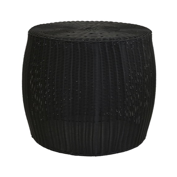 Household Essentials Handwoven Resin Barrel Side Table Storage Container, Black