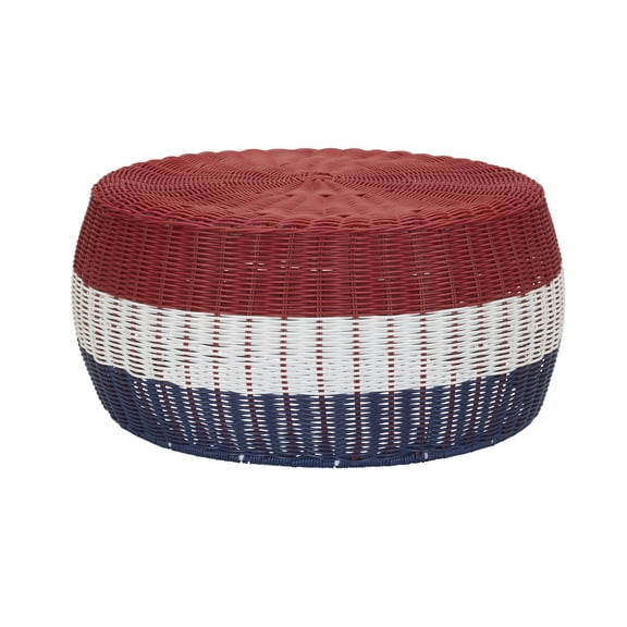 Household Essentials Handwoven Resin Ottoman Table, Red, White and Blue