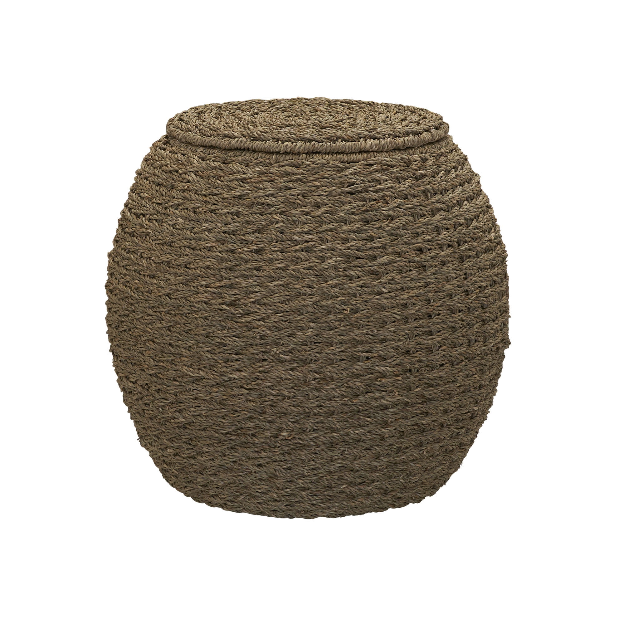 Household Essentials Handwoven Seagrass Barrel Wicker Storage Basket Side Table, Natural