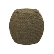 Household Essentials Handwoven Seagrass Barrel Wicker Storage Basket Side Table, Natural