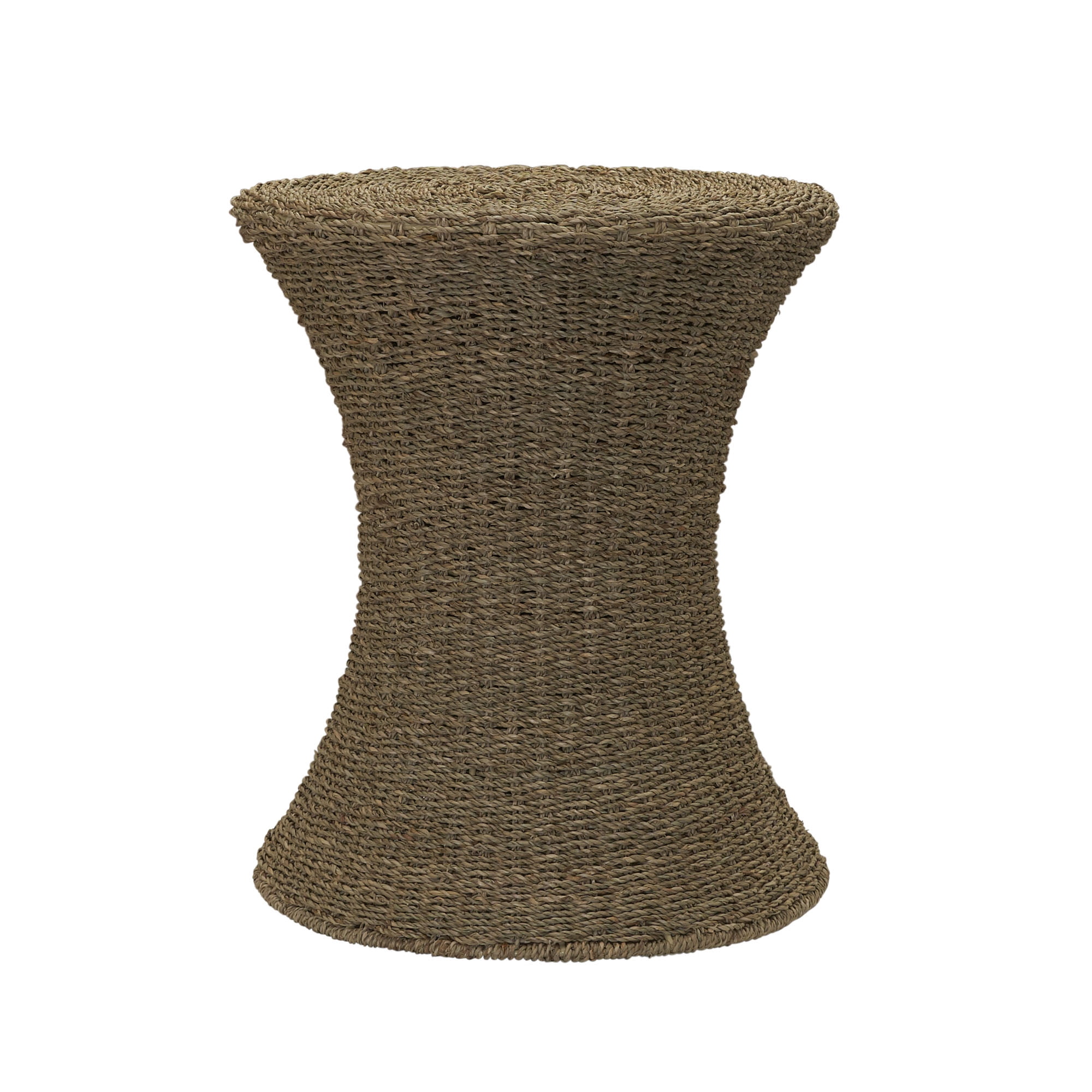 Handwoven Natural Seagrass Hourglass Wicker Stool, 18" Round