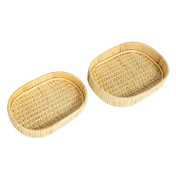 Household Essentials Handwoven Willow Nestable Oval Trays, Natural, Set of 2