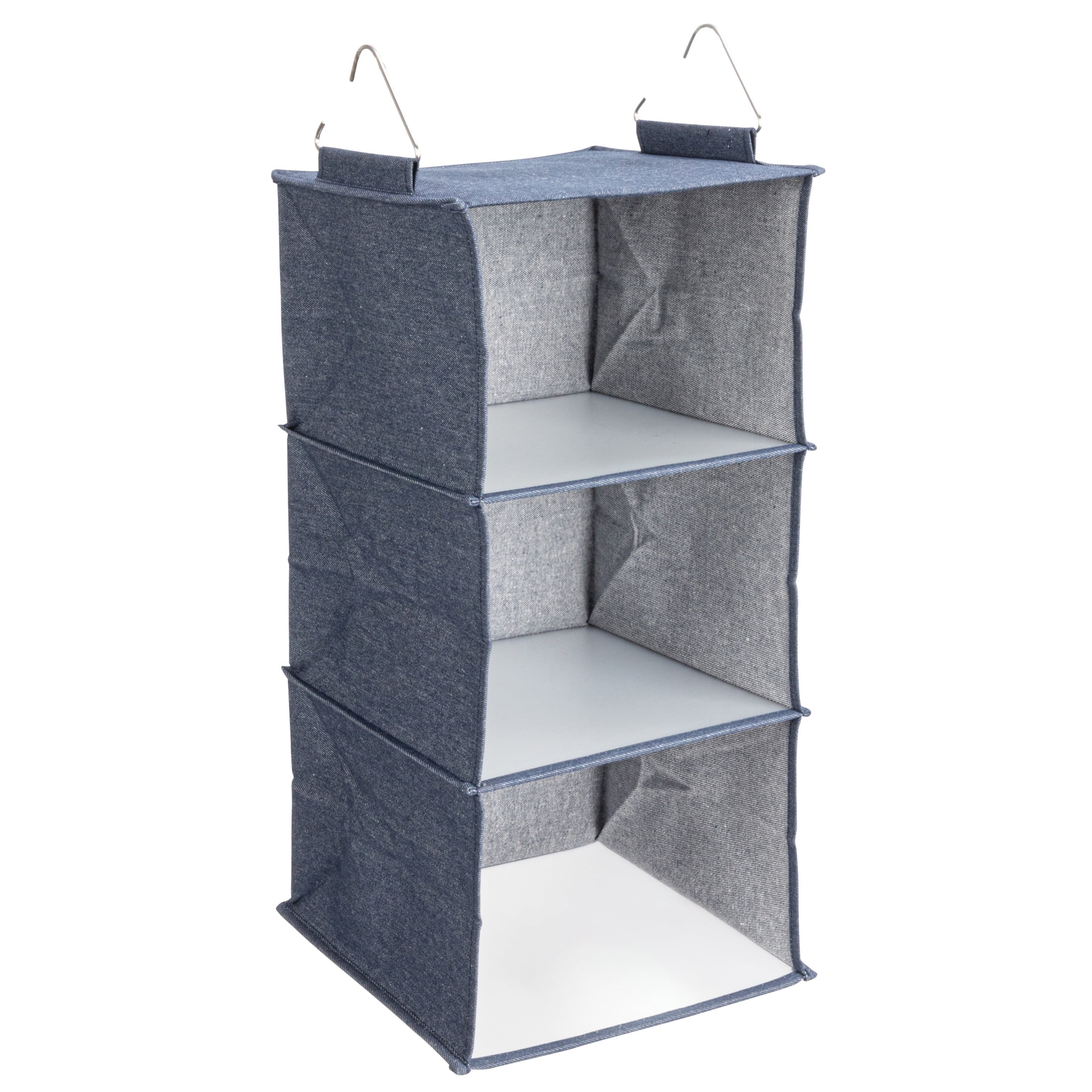 Denim Cotton Blend Hanging Closet Organizer with 3 Shelves