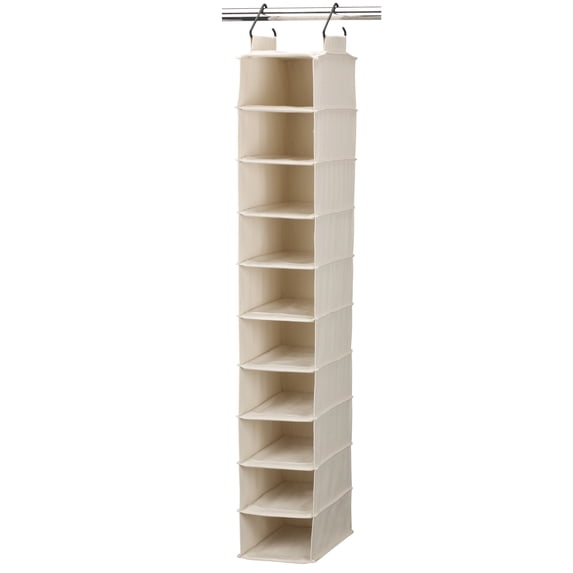 Household Essentials Hanging Shoe Organizer, 10 Wide Cubbies with Cedarline Pockets, Heavy-Duty Cotton Canvas, Removable and Industrial Hooks, Hang on Wire and Rod Closets, Natural