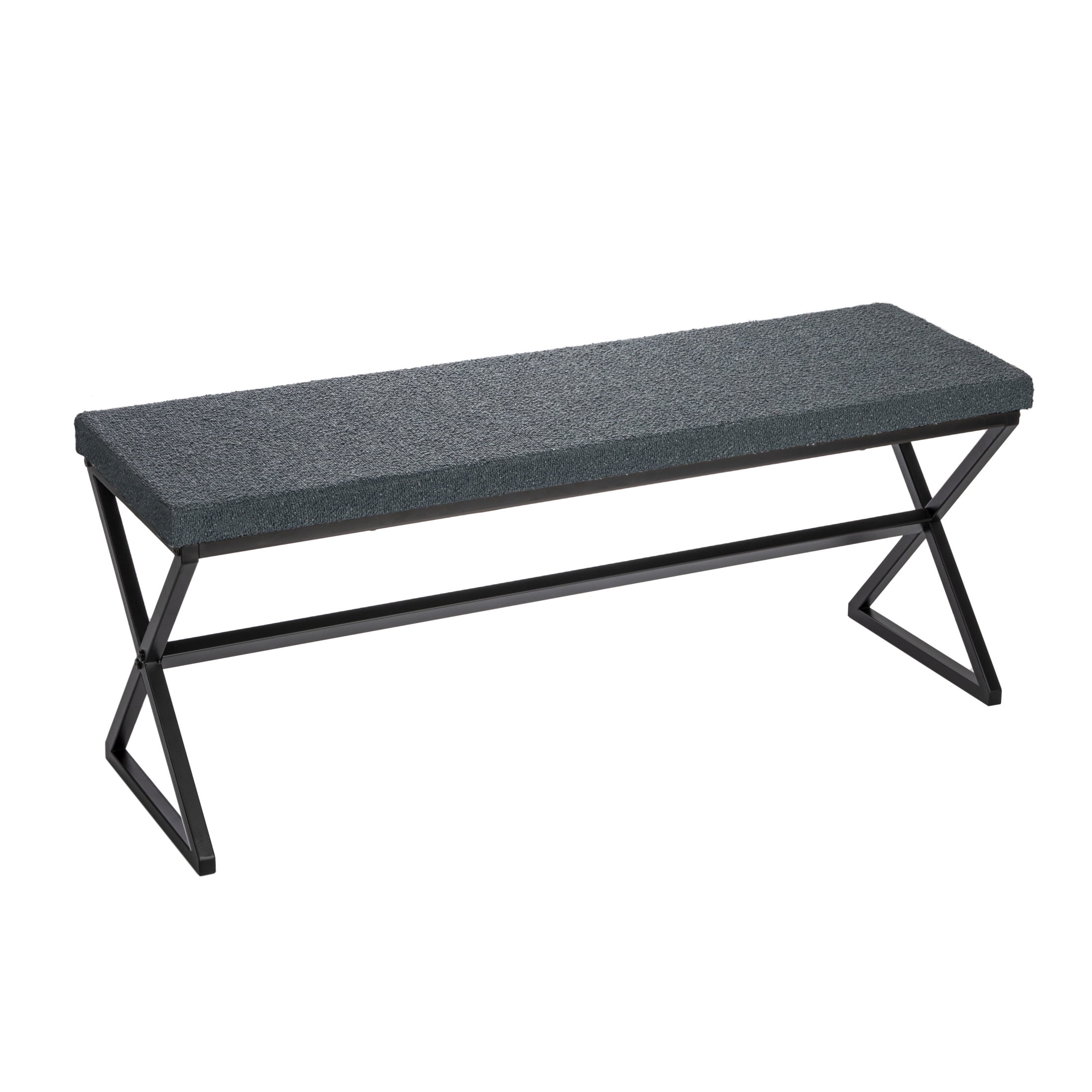 Household Essentials Harper Metal Bench with Boucle Upholstered Cushion ...