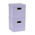 thumbnail image 1 of Household Essentials Storage Bins with Lids and Chromed Grommet Handles, Set of 2, Light Purple Textured Linen Look, Fits Standard Cube Shelves, 1 of 5