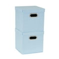 thumbnail image 1 of Household Essentials Storage Bins with Lids and Chromed Grommet Handles, Set of 2, Light Blue Textured Linen Look, Fits Standard Cube Shelves, 1 of 5