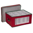 thumbnail image 1 of Household Essentials Holiday Wine Glass Storage Box, Strong Frame and Handles, Windowed Panel, Fully Removable Lid, Stackable and Foldable, Perfect for Wider Stemware, Red with Green Trim, 1 of 8