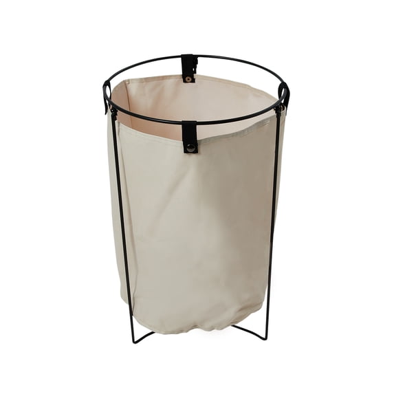Household Essentials Iron Laundry Hamper with Removable Bag, Natural and Black