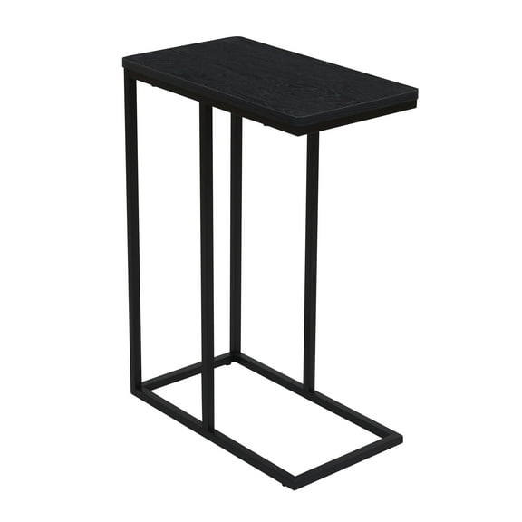 Household Essentials Jamestown C-Shaped for Accessibility Side End Table Black Oak Wood Grain and Black Metal
