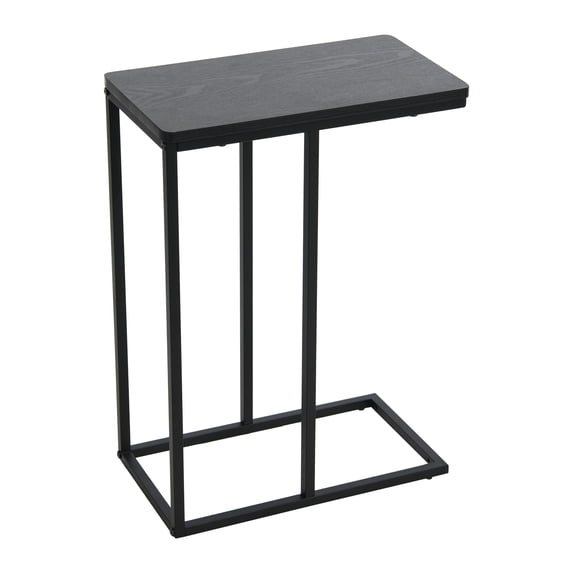 Household Essentials Jamestown C-Shaped for Accessiblity Side End Table Black Oak Wood Grain and Black Metal