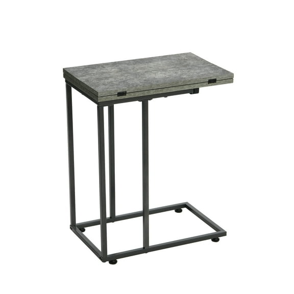 Household Essentials Jamestown Extendable C-Shaped for Accessiblity Side End Table Rustic Slate Concrete and Black Metal