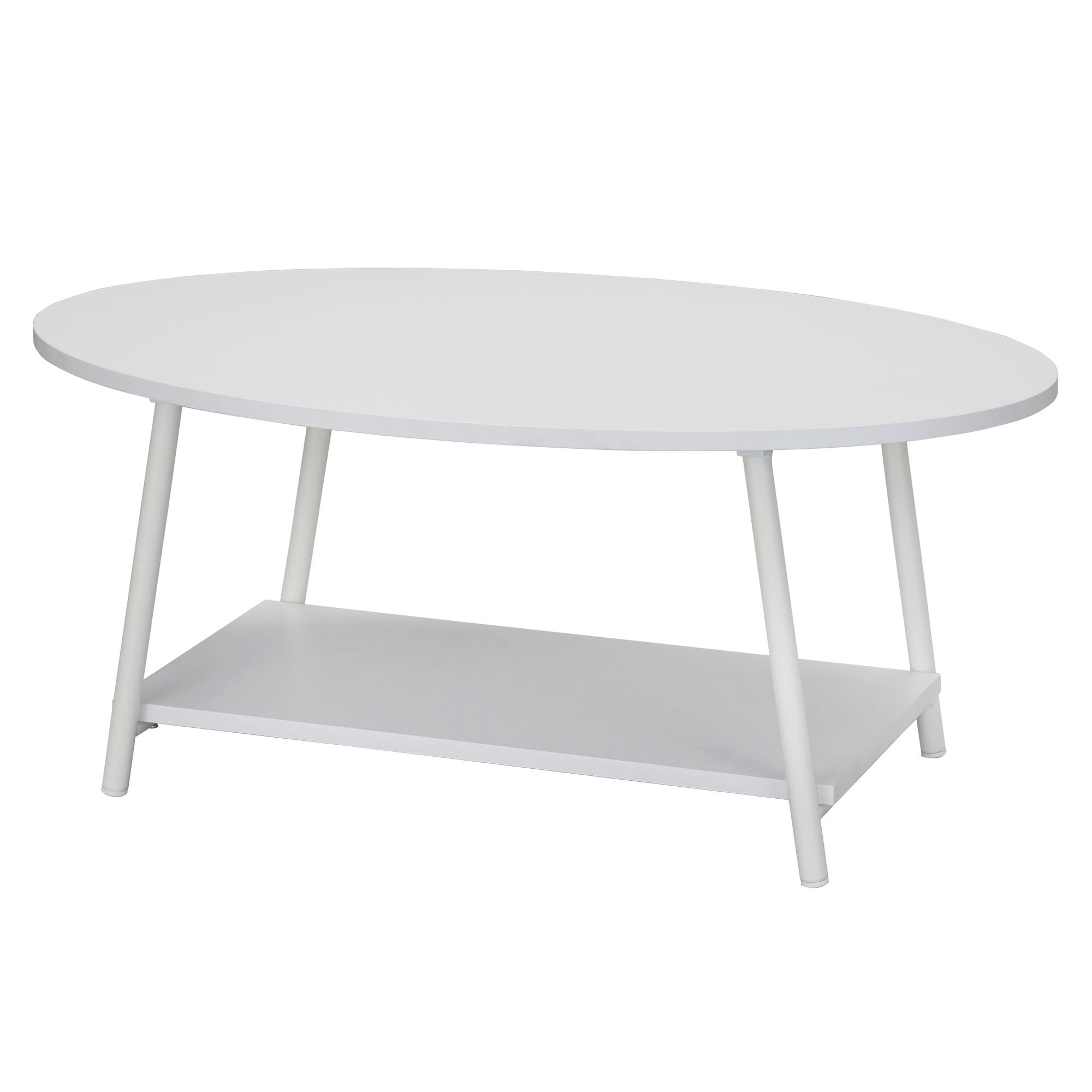Household Essentials Oval Coffee Table with Lower Storage Shelf, Scandanavian White