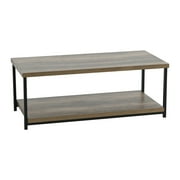 Household Essentials Jamestown Rectangular Coffee Table with Storage Shelf Ashwood Rustic Wood Grain and Black Metal