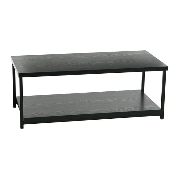 Household Essentials Jamestown Rectangular Coffee Table with Storage Shelf Black Oak Wood Grain and Black Metal
