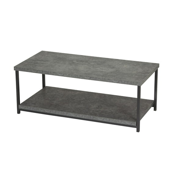 Household Essentials Jamestown Rectangular Coffee Table with Storage Shelf Rustic Slate Concrete and Black Metal