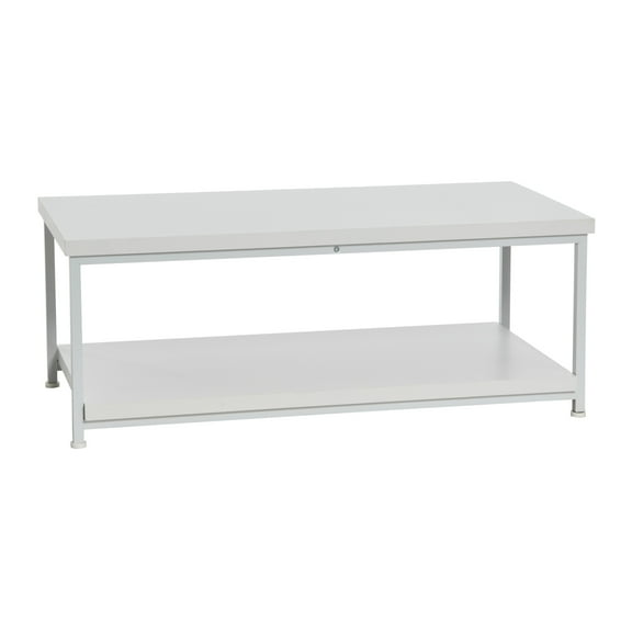 Household Essentials Jamestown Rectangular Coffee Table with Storage Shelf Scandinavian White and White Metal