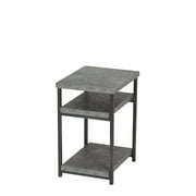 Household Essentials Jamestown Rectangular Side End Table with Storage Shelves Rustic Slate Concrete and Black Metal