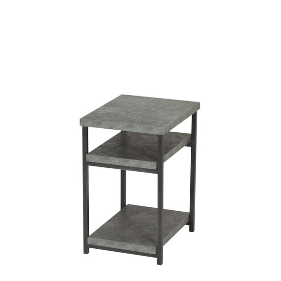 Household Essentials Jamestown Rectangular Side End Table with Storage Shelves Rustic Slate Concrete and Black Metal