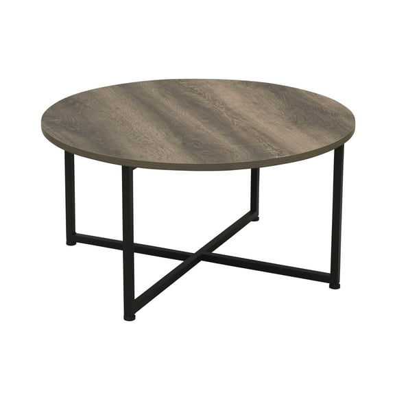 Household Essentials Jamestown Round Coffee Table Ashwood Rustic Wood Grain and Black Metal