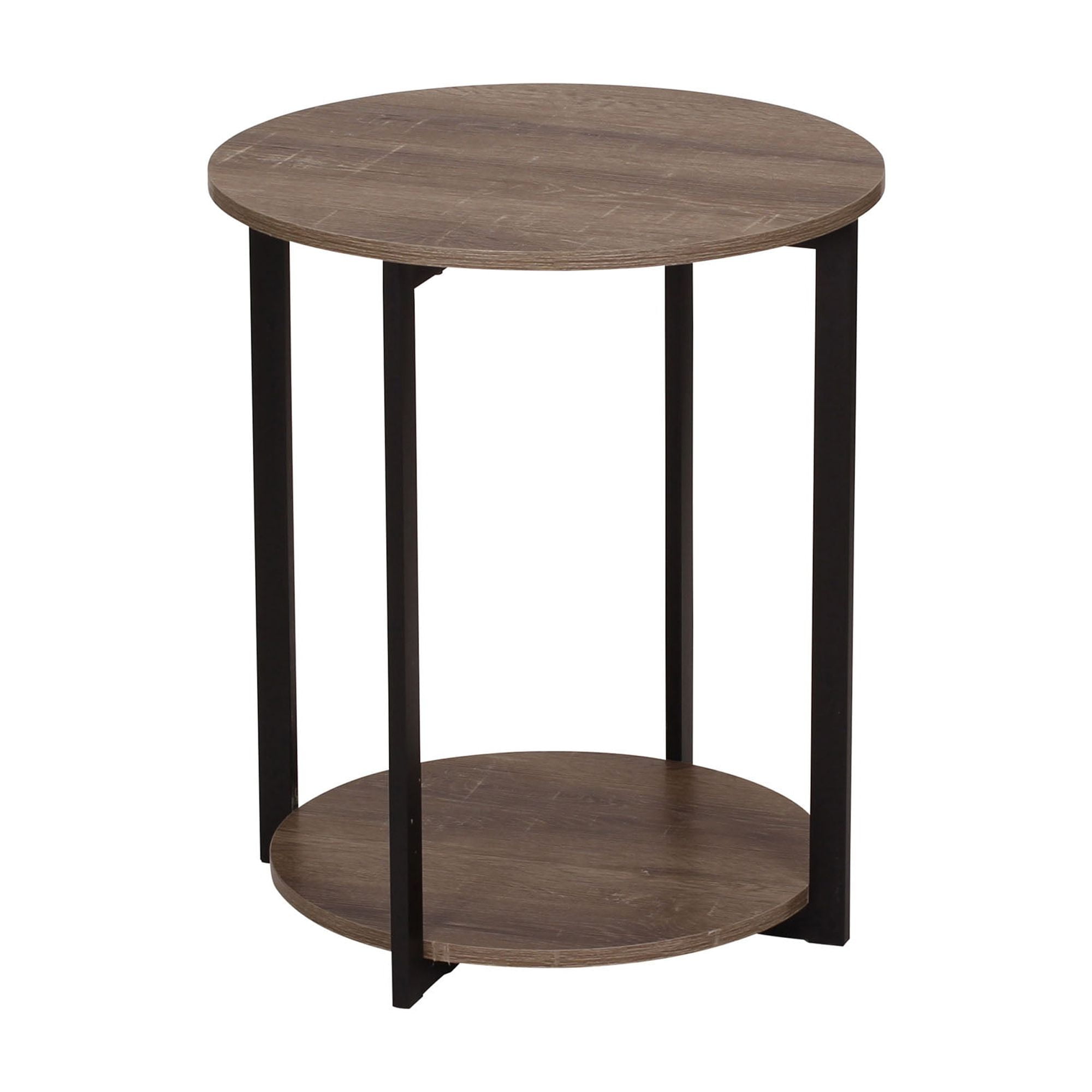 Ashwood Round 20" End Table with Black Metal Frame and Storage Shelf