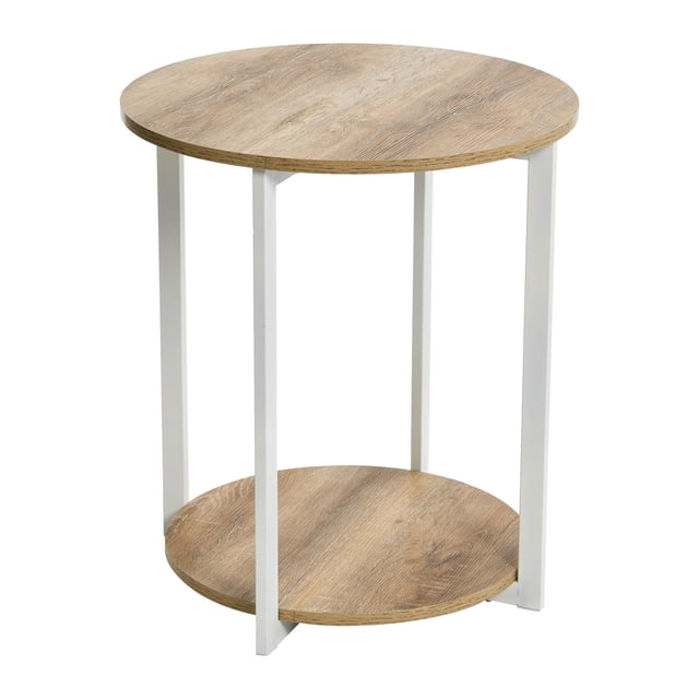 Household Essentials Jamestown Round Side End Table with Storage Shelf ...
