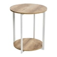 thumbnail image 1 of Household Essentials Jamestown Round Side End Table with Storage Shelf Coastal Oak Rustic Wood Grain and White Metal, 1 of 8