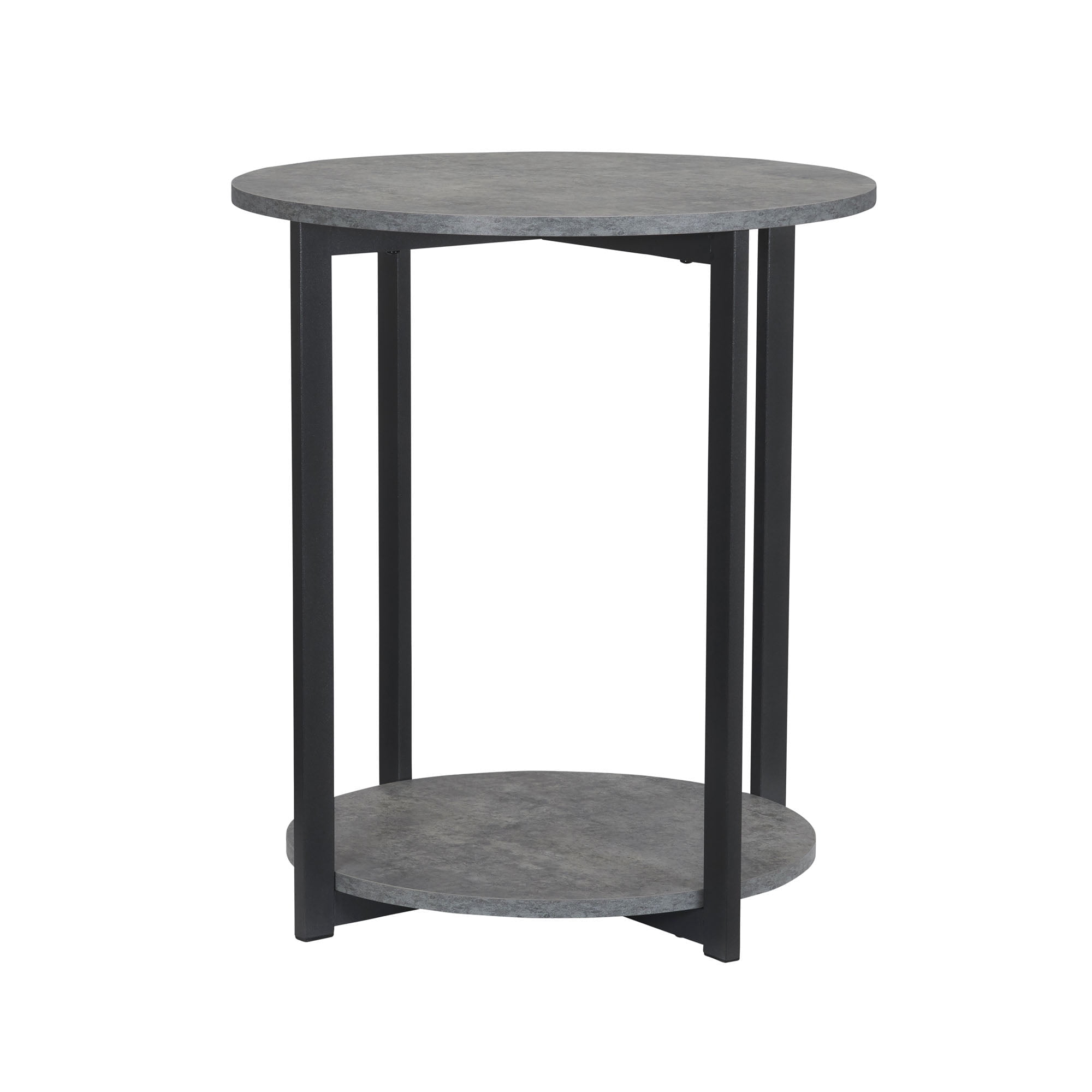 Household Essentials 2-Tier Round Low Side Table, Faux Gray Slate