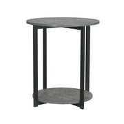 Household Essentials 2-Tier Round Low Side Table, Faux Gray Slate