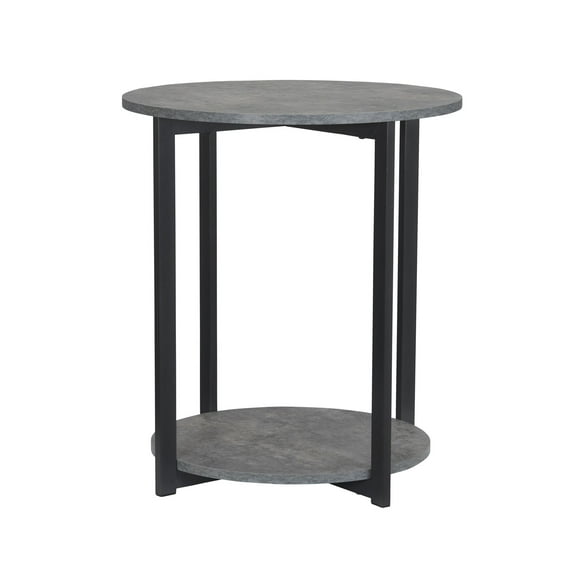 Household Essentials Jamestown Round Side End Table with Storage Shelf Rustic Slate Concrete and Black Metal