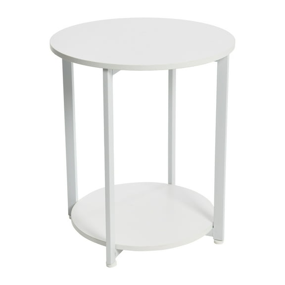 Household Essentials Jamestown Round Side End Table with Storage Shelf Scandinavian White and White Metal