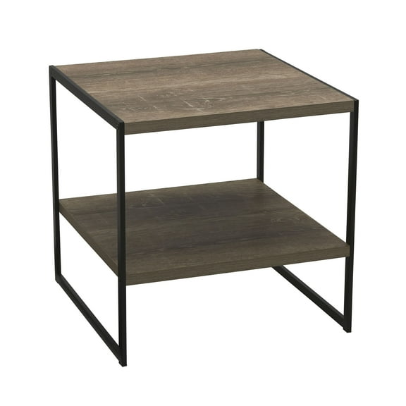 Household Essentials Jamestown Square Side End Table with Storage Shelf Ashwood Rustic Wood Grain and Black Metal