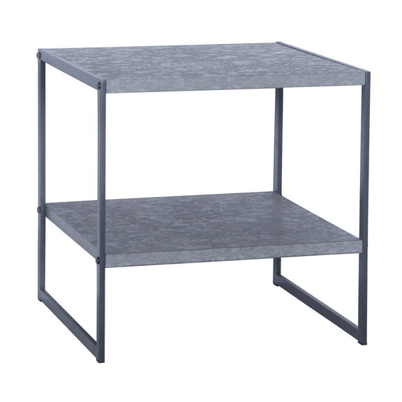 Household Essentials Jamestown Square Side End Table with Storage Shelf Rustic Slate Concrete and Black Metal