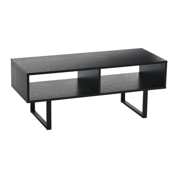 Household Essentials Jamestown TV Stand Coffee Table with Rectangular Storage Compartments Black Oak Wood Grain and Black Metal