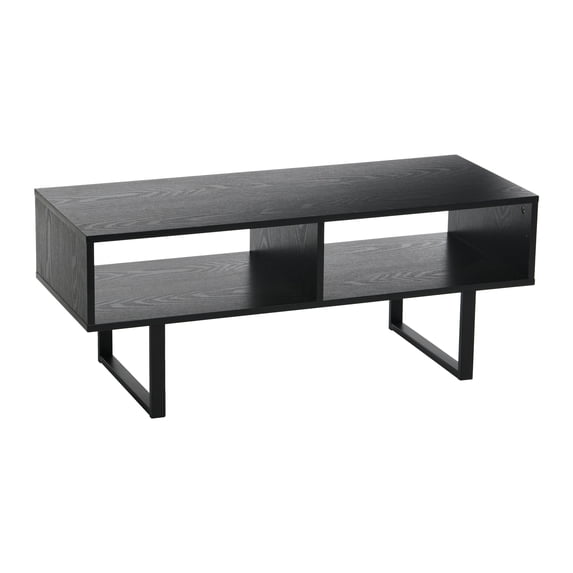 Household Essentials Jamestown TV Stand Coffee Table with Rectangular Storage Compartments Black Oak Wood Grain and Black Metal