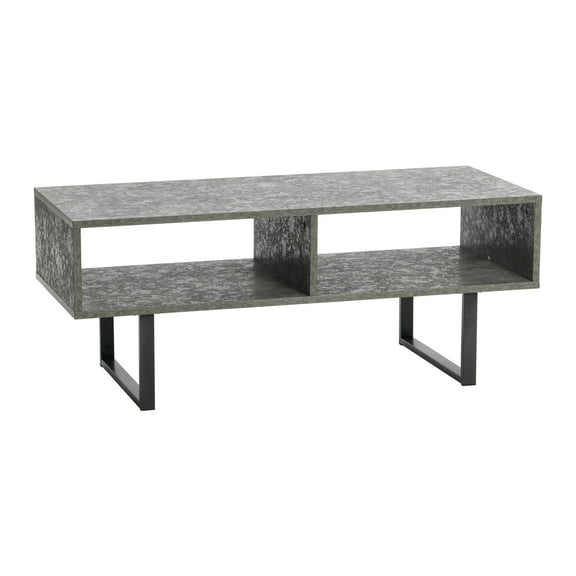 Household Essentials Jamestown TV Stand Coffee Table with Rectangular Storage Compartments Rustic Slate Concrete and Black Metal
