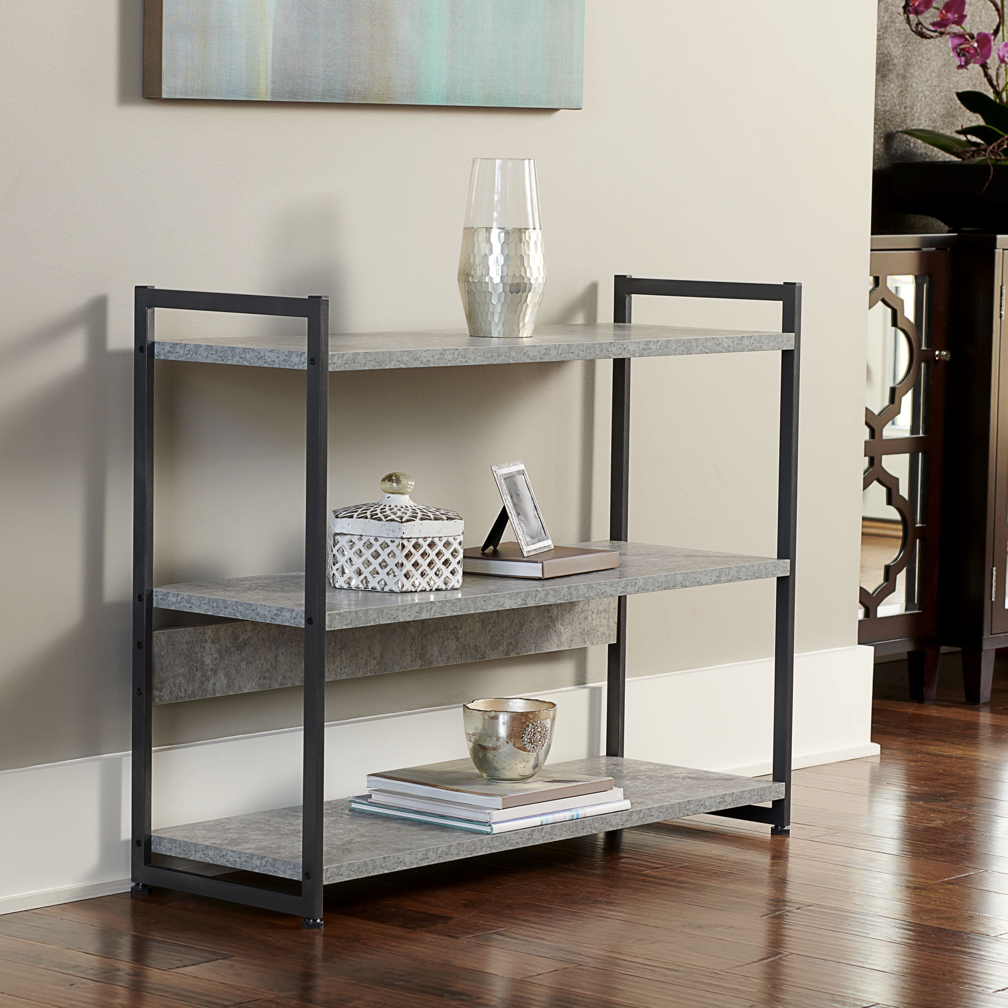 Gray and Black 3-Tier Industrial Bookshelf