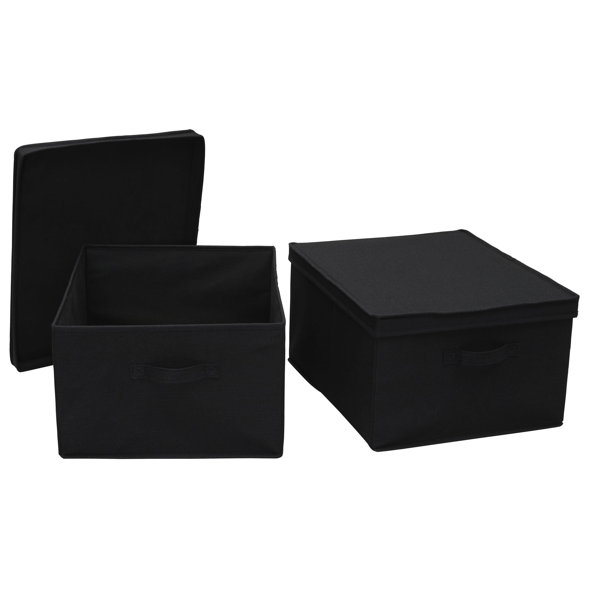 Jumbo Black Linen Stackable Fabric Storage Bins with Lids