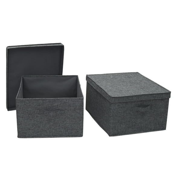 Household Essentials Jumbo Fabric Storage Bins 2 Pack, Sturdy Sides and Reinforced Bottom, Luxe Poly Linen Fabric, Graphite Linen