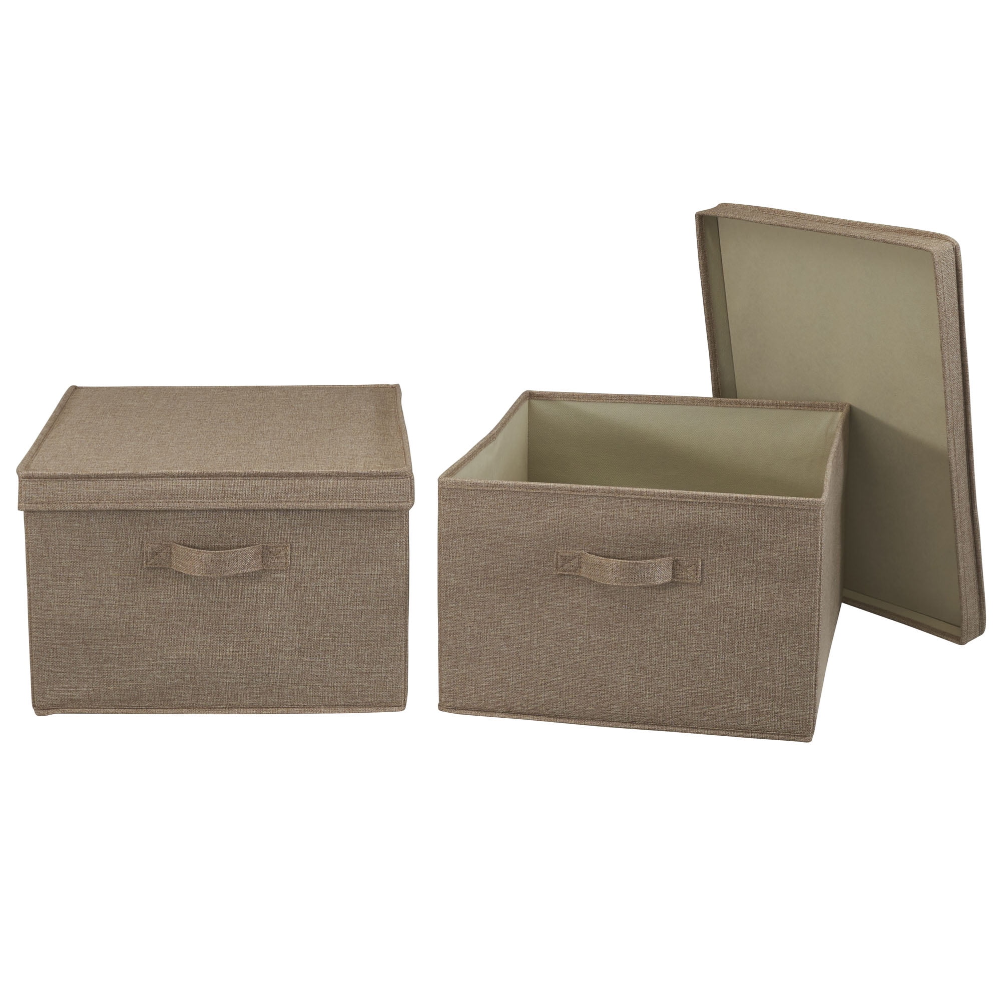 Latte Linen Jumbo Stackable Fabric Storage Boxes with Lids