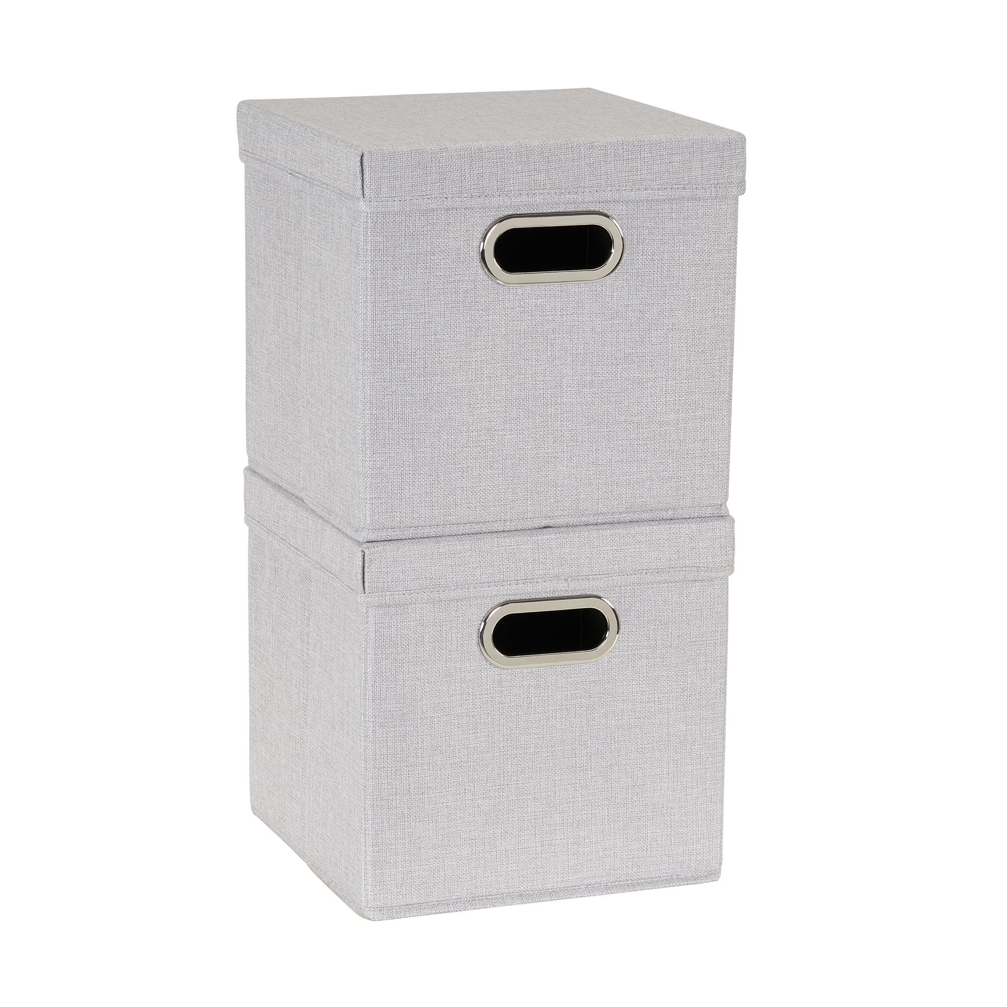 Silver Fabric Collapsible Stackable Storage Cube Set with Lids