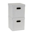 thumbnail image 1 of Household Essentials Storage Bins with Lids and Chromed Grommet Handles, Set of 2, Light Gray Textured Linen Look, Fits Standard Cube Shelves, 1 of 6