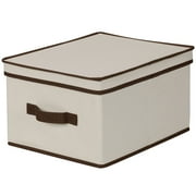 Household Essentials Large Storage Box with Lid, Soft Poly-Cotton Canvas with Reinforced Frame, Fully-Removable Lid, Front Handle, Versatile, Foldable and Stackable, Natural with Coffee Trim