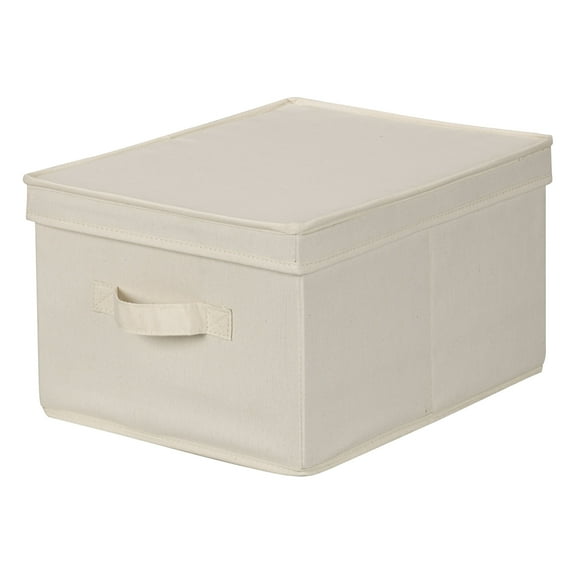 Household Essentials Large Storage Box with Lid, Soft Poly-Cotton Canvas with Reinforced Frame, Generous Storage Capacity, Fully-Removable Lid, Front Handle, Versatile, Foldable and Stackable, Natural