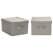 Household Essentials Large Fabric Storage Bins 2 Pack, Soft Poly Linen with Sturdy Sides, Attached Handle and Fully Removable Lid, Gray