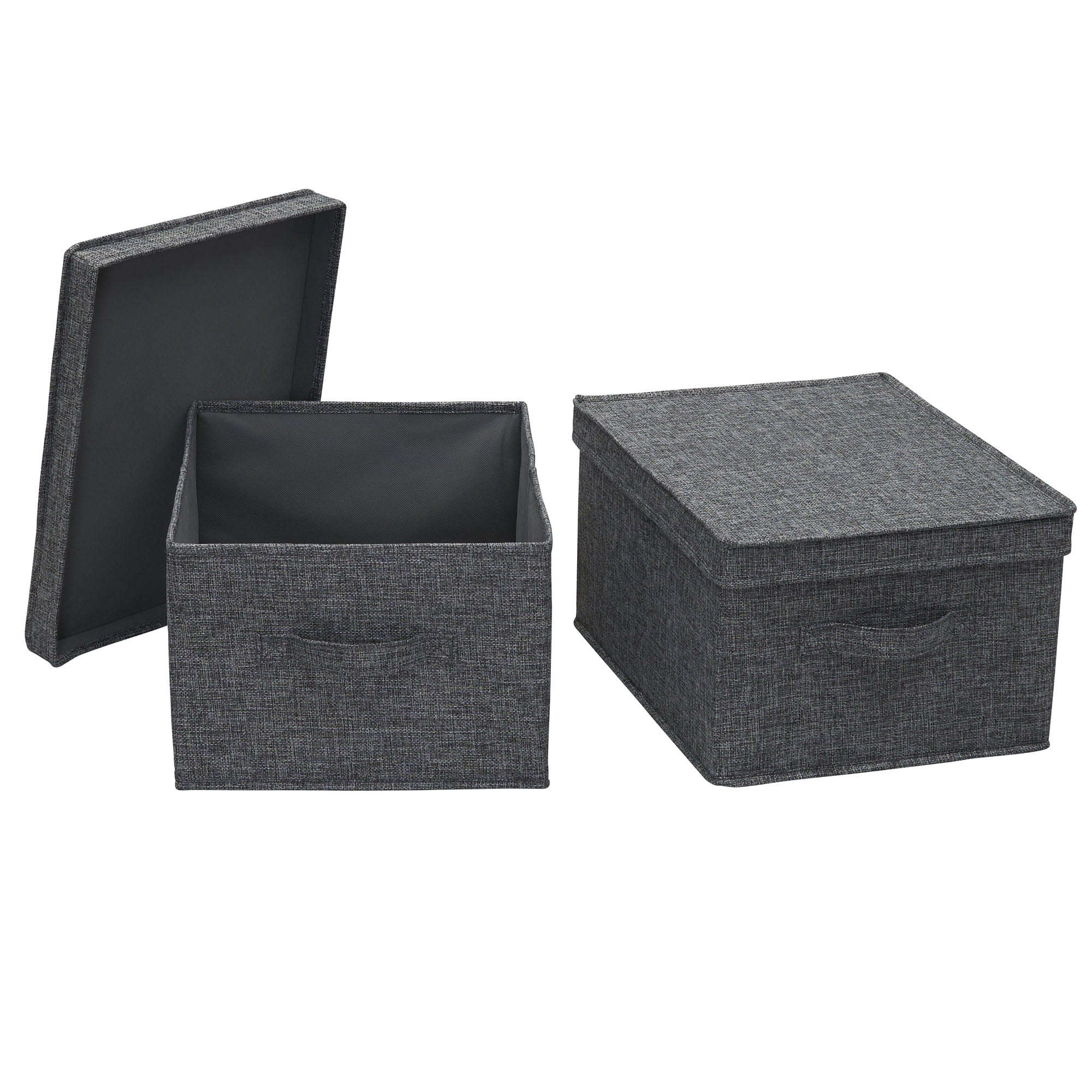 Graphite Large Fabric Storage Bins with Lids, Set of 2