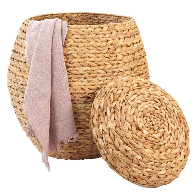 Household Essentials Large Round Water Hyacinth Wicker Storage Basket with Lid - Natural