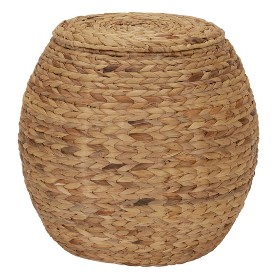 Household Essentials Handwoven Water Hyacinth Barrel Wicker Storage Basket Side Table, Natural