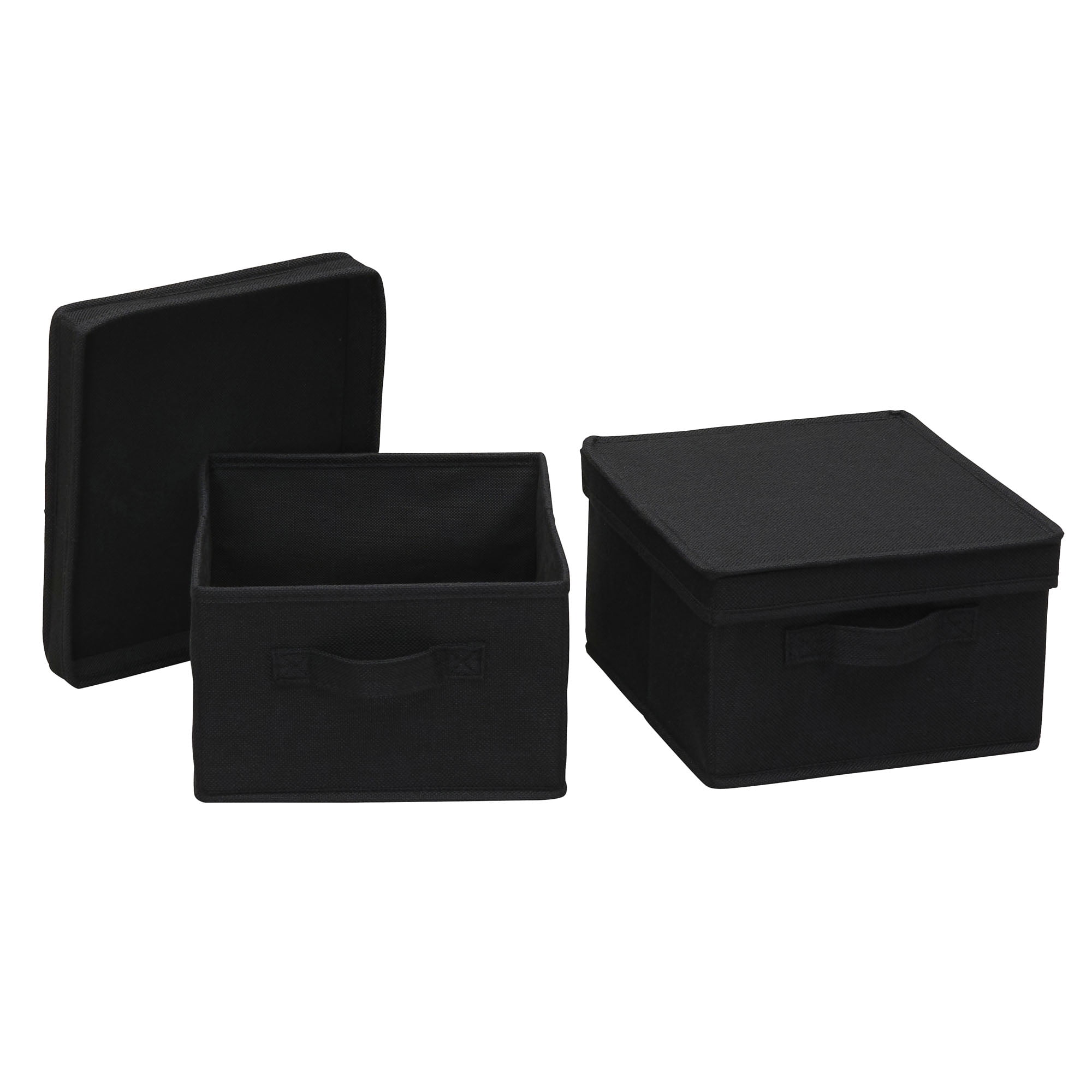 Medium Black Fabric Storage Bins with Lids, Set of 2