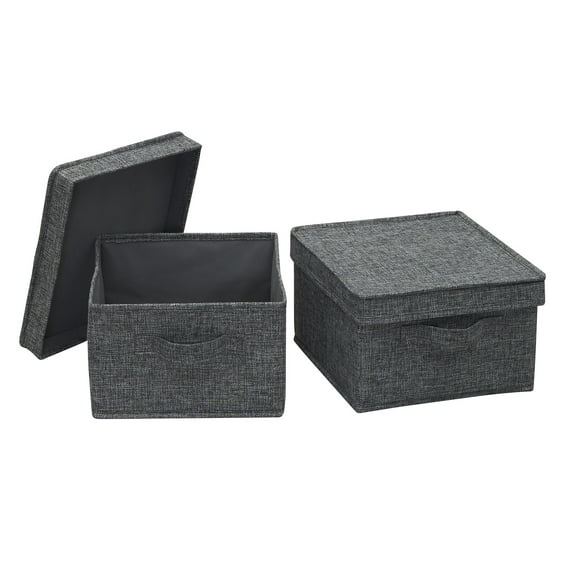 Household Essentials Medium Fabric Storage Bins, Set of 2, Storage Box with Fully Removable Lid, Luxe Graphite Fabric